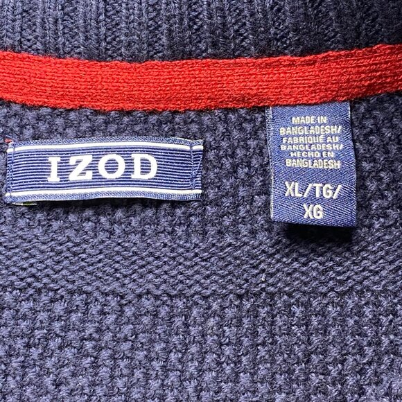 Izod Sweater Mens XL Navy Quarter-Zip Preppy Textured‎ Academic traditional - Picture 4 of 13